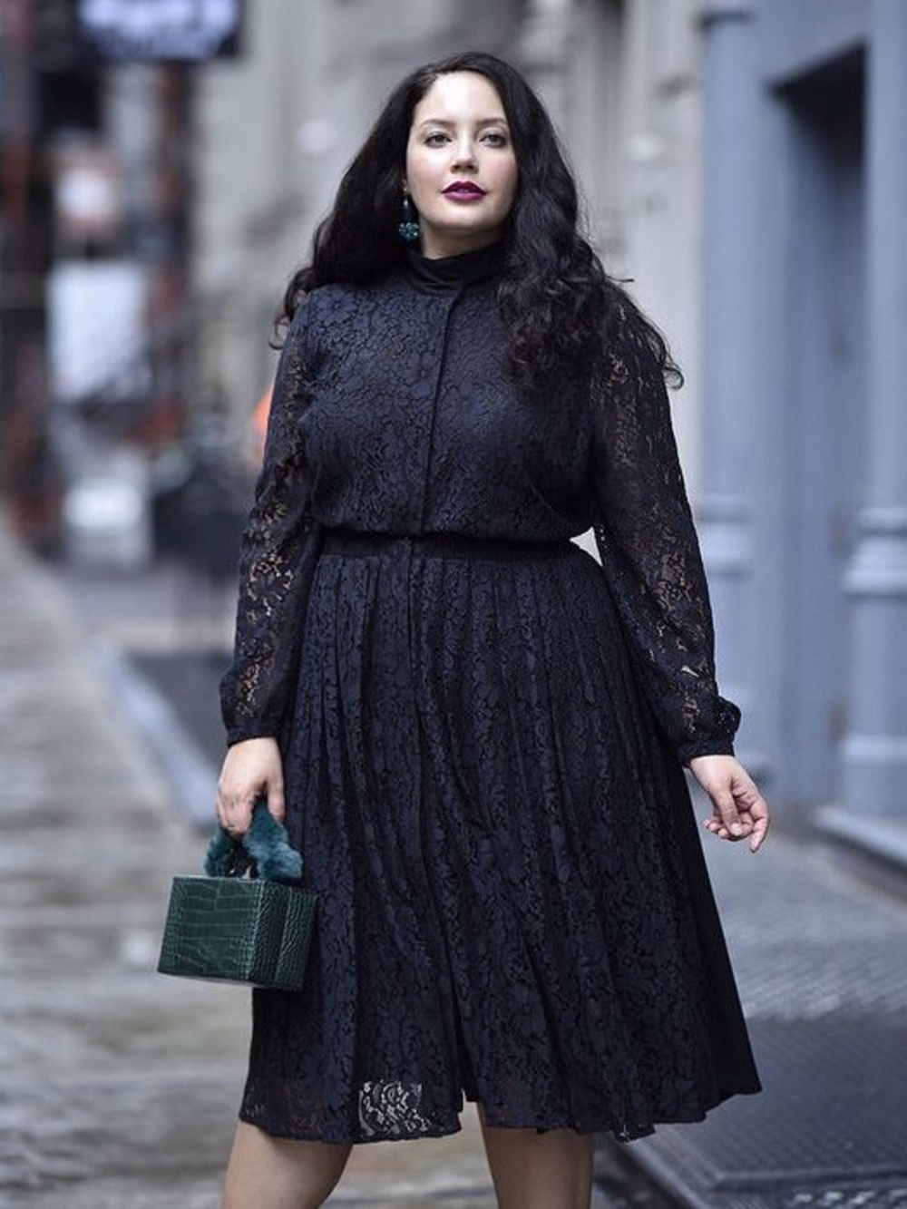 Girl With Curves x Lane Bryant Black Floral Pleated Lace Fit & Flare Midi Dress